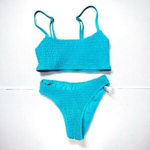 🌻EUC Mosman Australia Havana Blue Smocked  Crinkle Two Piece Bikini Size XS